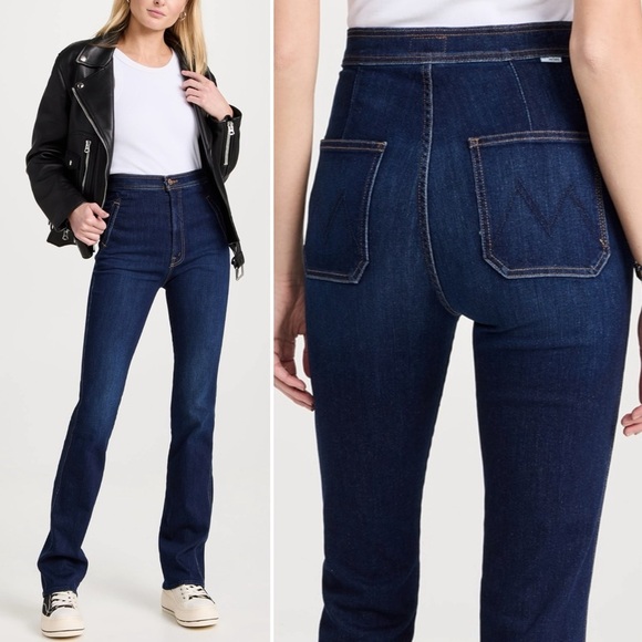 Mother Smokin Double Welt Heel Flare Jeans Retro Off Limits Dark Denim Blue 32 - Picture 4 of 14